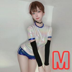 * free shipping *M size sexy lustre enamel gym uniform bruma cosplay white × blue student woman height raw lady's costume costume 