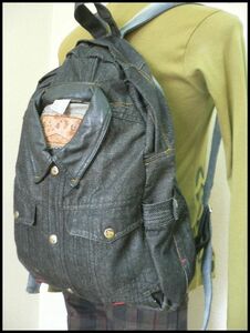  Denim jacket remake rucksack black man and woman use /1 point only / hand made bag ALL20%OFF