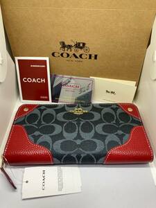 ☆新品未使用　正規品　COACH　コーチ　F53769　長財布　IMDEIデニム　シグネチャー　ラウンドファスナー　SV/RD　レッド☆