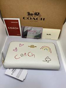 ☆新品未使用　正規品　COACH　コーチ　C8309　二つ折り財布　チョークマルチ　ダイアリー刺繍　エンブロイダリー ペブルドレザー☆