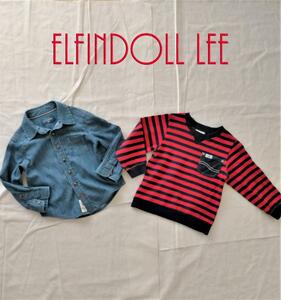 ELFINDOLL Lee Denim shirt border sweat 2 point set m22170572462