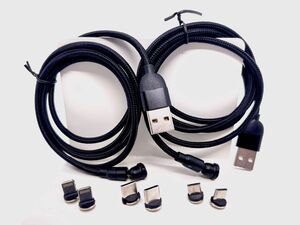 【最終価格】3in1 磁力式3コネクタ(Lightning含)充電ケーブル 1m 2本