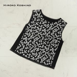 美品 HIROKO BIS ヒロコビス 花柄 メッシュ素材 ノースリーブブラウスカットソー トップス レディース 黒 ブラック サイズ13*HC355