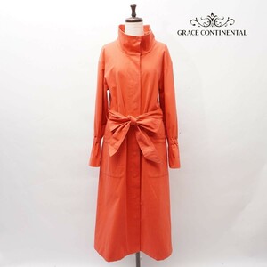  beautiful goods GRACE CONTINENTAL Grace Continental stand-up collar color long coat waist ribbon lady's orange size 36*HC235