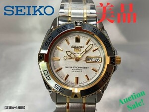 【可動品】SEIKO 5 SPORTS セイコー ファイブ スポーツ 腕時計 7S36-00Y0 AT 自動巻き 裏スケルトン デイデイト ホワイト文字盤