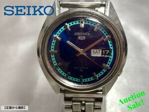 【可動品】SEIKO セイコー 5 ファイブ 23JEWELS 腕時計 5126-8110 AT 自動巻き デイデイト メタリックブルー 青文字盤