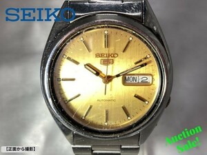【可動品】 SEIKO セイコー 5ファイブ 腕時計 7S26-3040 文字盤 ゴールド色 自動巻き