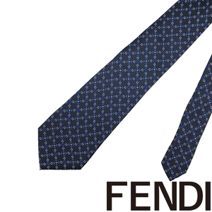 【中古】【ほぼ新品】FENDI ネクタイ ブランド フェンディ ネイビー×ブルー 【剣先幅：8.5cm】 R-FE-T-0053-05