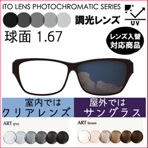 調光レンズ 単品販売 レンズ交換可能 イトー 球面 レンズ ITO アート 1.67 （２枚） UVカット機能付 度付きレンズ