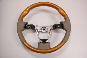 L375S/L385S Tanto Custom wood combination steering wheel tea leather / eucalyptus tea 