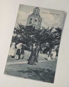 戦前 絵葉書 フィリピン 教会 修道女 Filipino Church Yard Philippine ドイツ製 海外 古写真 キリスト教 ビンテージ アンティーク