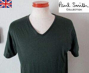 ★ メンズ ポールスミス コレクション Paul Smith collection バイヤステープ Ｖネック 半袖 カットソー Ｌサイズ ダークグリーン 