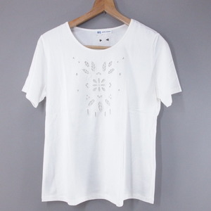 H-L COTE DAZUR レディース 半袖 Tシャツ メッシュ シロ サイズ40 コットン100％ 花柄