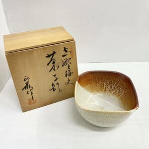 送料無料h52181 志野焼 志野三彩 菓子鉢 盛り鉢 共箱 和食器 陶磁器 正龍窯 未使用品