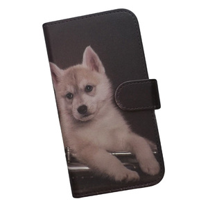 iPhone15　スマホケース 手帳型 プリントケース シベリアンハスキー トランペット 犬 子犬 楽器 かわいい
