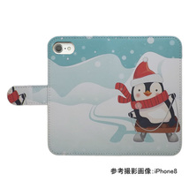 iPhone15　スマホケース 手帳型 プリントケース ペンギン 雪 雪遊び そり 冬 クリスマス_画像2