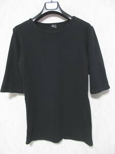 ビームス BEAMS コットン リブ 5分袖 カットソー 黒 ブラック Tシャツ M 亥3495