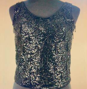 * Audrey *hep bar n black spangled beads no sleeve top . place certificate attached 