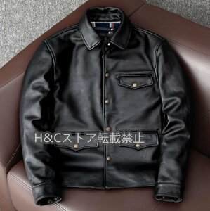 上品　 レザージャケット 本革 　馬革　茶芯ホースハイド　ライダースジャケット 　革ジャン Ｓ～5XL　秋冬　黒