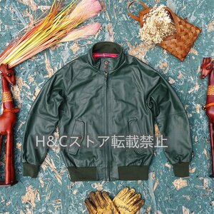 G9レザージャケット 上品　本革 牛革　ライダースジャケット 　ジャケット 　革ジャン Ｍ～4XL グリーン