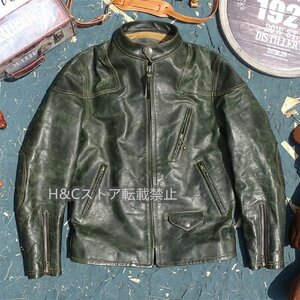 レザージャケット 上品　高級　アメカジ　本革 　馬革　ライダースジャケット 革ジャン Ｓ～5XL　グリーン