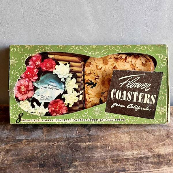 【USA vintage】コースター　Flower Coasters from California 花柄　紙コースター　７枚セット　アメリカ　ビンテージ