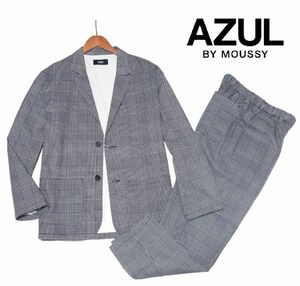 新品! アズールバイマウジー リラックス イージー セットアップ グレンチェック (S-M) ☆ AZUL BY MOUSSY メンズ 防シワ スーツ 春秋 黒★