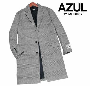 新品! アズールバイマウジー グレンチェック チェスター コート ブラック (L) 送料1000円☆AZUL BY MOUSSY メンズ 裏地有 洗濯機可 秋冬 黒