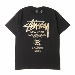 新品 STUSSY ステューシー Tシャツ サイズ：M ホイルプリント ワールドツアー FOIL WT TEE ブラック 黒 トップス シンプル カジュアル