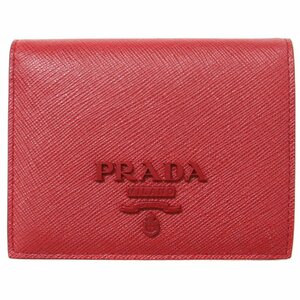 新品同様 PRADA プラダ 財布 2つ折り財布 レッド コンパクトウォレット ロゴ サフィアーノ 1MV204 おしゃれ シンプル きれいめ 大人女子