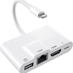 Lightn-ing HDMI+USB+RJ45 変換アダプター 有線lan