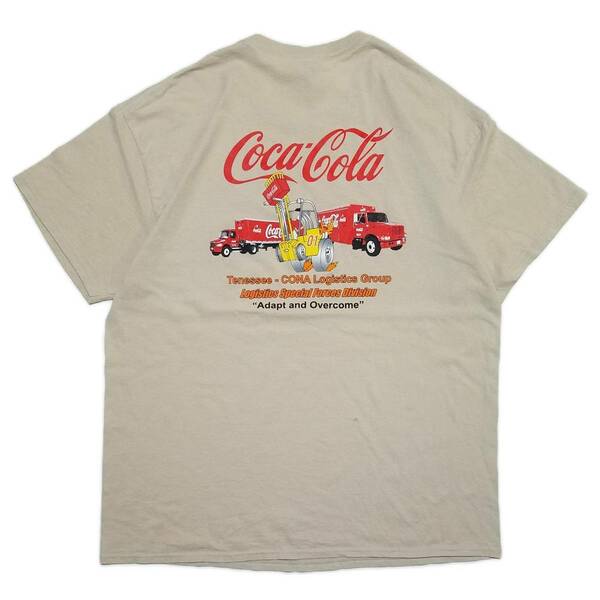 【企業物　クリーニング済】GILDAN　ギルダン　Coca-Cola　コカコーラ　半袖Tシャツ　バックプリント　XL　ベージュ　90s　1枚ボディー