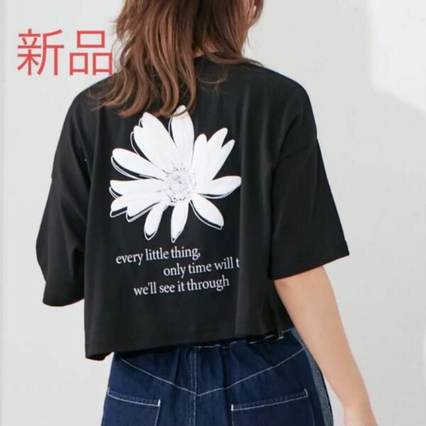 新品 アポルテ ビッグ フラワー Tシャツ APPORTE PAR LES MARCHES ブラック 黒 半袖 花 夏 可愛い M