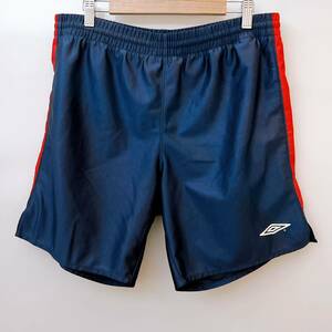 【美品】UMBRO アンブロ ショートパンツ ジャージ ネイビー×レッド バイカラー ウエストゴム 2XL以上 ゴム紐 大きいサイズ