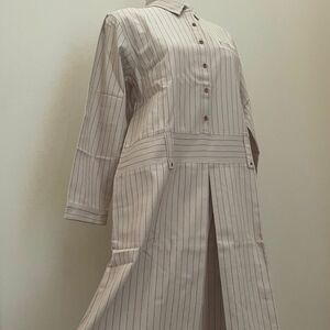 【新品】ベージュ×レッド ストライプ シャツワンピース シンプル