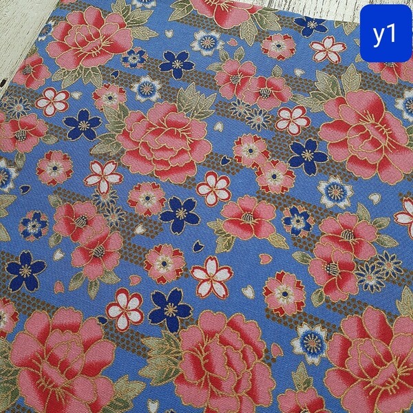 y1 シーチング 和柄 金ラメ入り 約112cm×約200cm