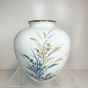 Noritake ノリタケ 白磁 花瓶 色絵 金彩 花生 高さ18㎝