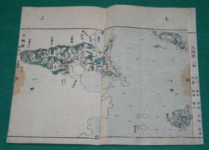 地図 （絵図）鹿児島県 大隅國 古地図 江戸時代 木版 彩色 歴史資料 インテリア