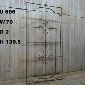 U596♪W70×H139.5♪♪大型アンティークフェンス ガーデニング ラティス シャビー 古い鉄柵 ブロカント アイアン ビンテージ 鉄格子 ftg