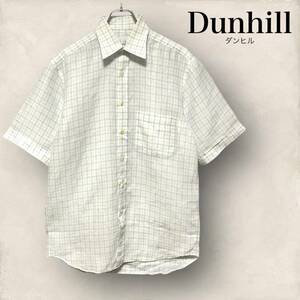 dunhill ダンヒル リネン ポケット付き 麻 半袖 チェック シャツ メンズ S