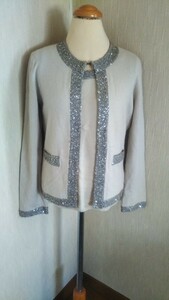  beautiful goods *tinos*DAMA collection* spangled trimming .* cashmere jacket & no sleeve tops * beige × silver *L*k settled 