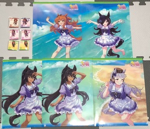  horse .famima limitation clear file total 5 sheets all 4 kind & dot . acrylic fiber charm total 6 point 4 kind set * rice shower Gold sip