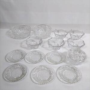 K) ガラス食器まとめて14枚セット 小皿 ガラス皿 サラダボウル 蓋付小物入れ 八角形型 ガラス碗 食器 取り皿 盛皿 I2002