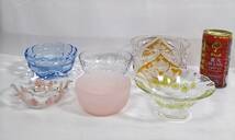 K) ガラス製食器まとめ売り 計13点 6種類 クリア 透明 花柄 ピンク色 青系 食器 小鉢 食器 ガラス器 I1902_画像2
