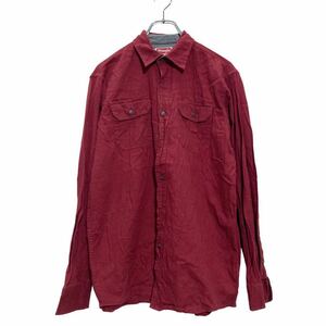 中古 古着 Wrangler 長袖 シャツ S ワインレッド ラングラー ワーク 2ポケット 古着卸 アメリカ仕入 a509-5675