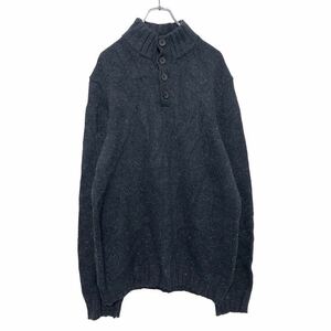 中古 古着 NAUTICA 混紡 ニット セーター L ブラック ノーティカ ハーフボタン ミックスカラー 古着卸 アメリカ仕入 a509-5732