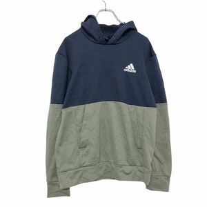 中古 古着 adidas プリント スウェット パーカー S ネイビー カーキ ホワイト アディダス フード ポケット 古着卸 アメリカ仕入 a509-6408