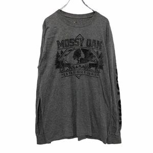 中古 古着 MOSSY OAK 長袖 プリント Tシャツ L グレー ブラック シカ 山 木 ロンT ロングTシャツ 古着卸 アメリカ仕入 a509-6693