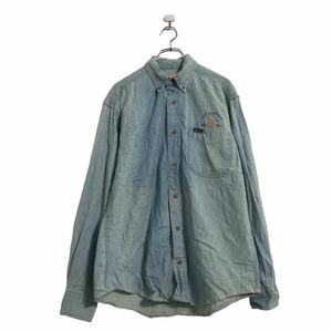 中古 古着 Woolrich 長袖 デニム シャツ M ライトブルー ウールリッチ ボタンダウン メキシコ製 古着卸 アメリカ仕入 a509-6060