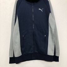 中古 古着 PUMA プリント スウェット パーカー S ネイビー ライトグレー プーマ ジップアップ ポケット 古着卸 アメリカ仕入 a509-6277_画像3